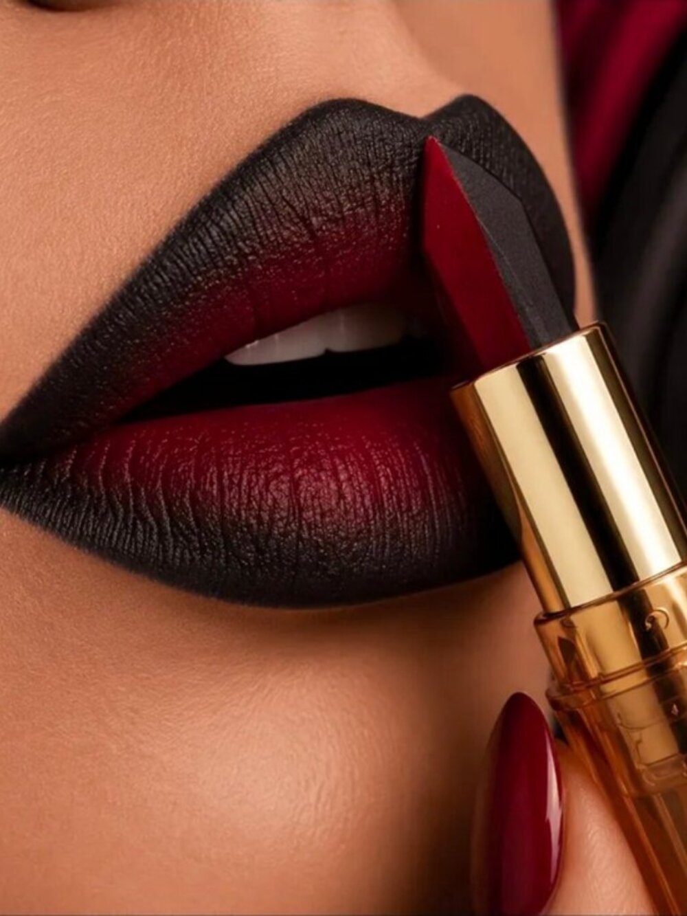 A Gothic Universe Dual Tone Matte Pearl Red Black Bold Lipstick Waterproof NWT